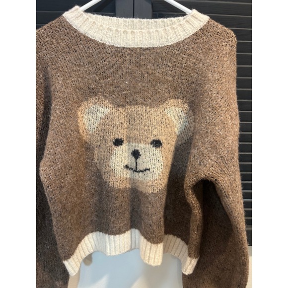 Luna Ivy Sweaters - Luna Ivy Women Brown Teddy Bear Knit Sweater Size L Marled Fuzzy Pullover